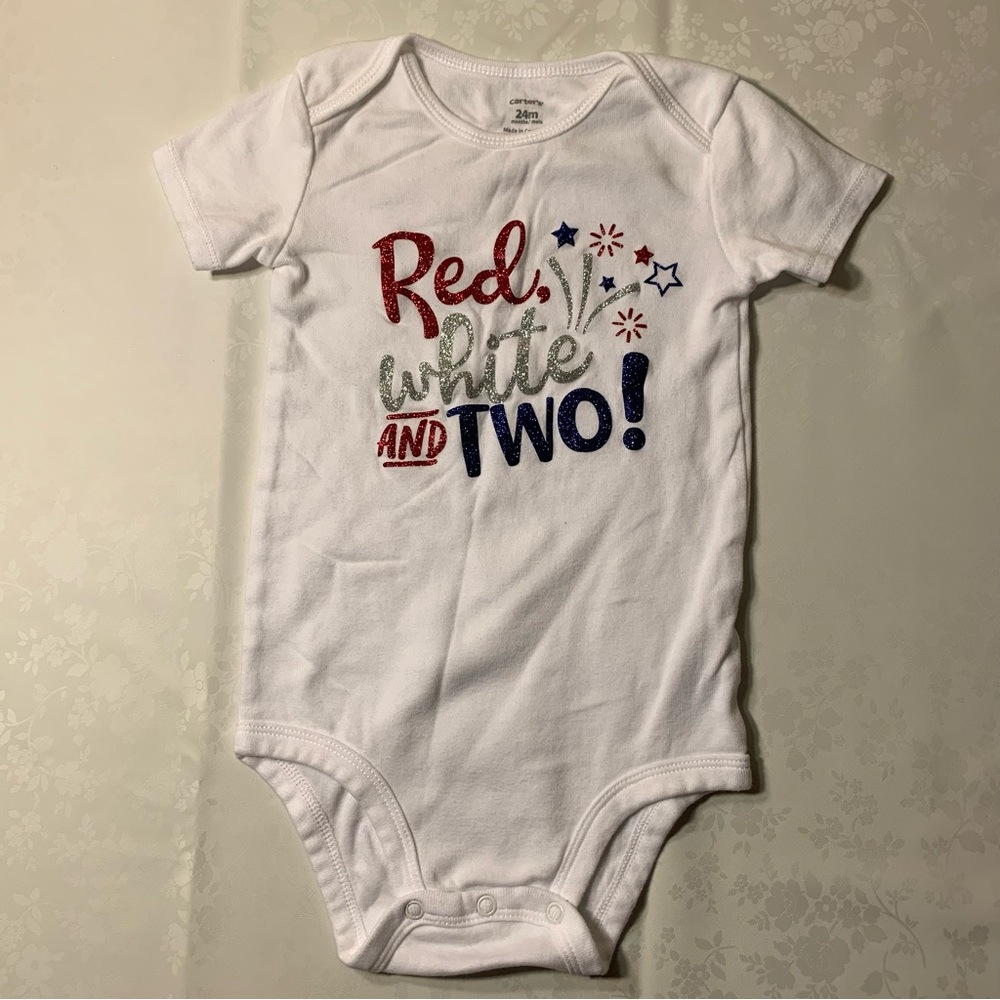 🛍🛍 BOGO!!! 🛍🛍  NWOT Fourth of July Onesie - Glittery “Red, White, & Two!”